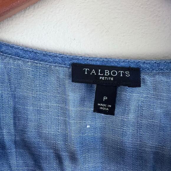 Talbots Women's V-Neck Cap Sleeve Denim Casual Button Up Shirt Blue Size Small - Picture 4 of 8
